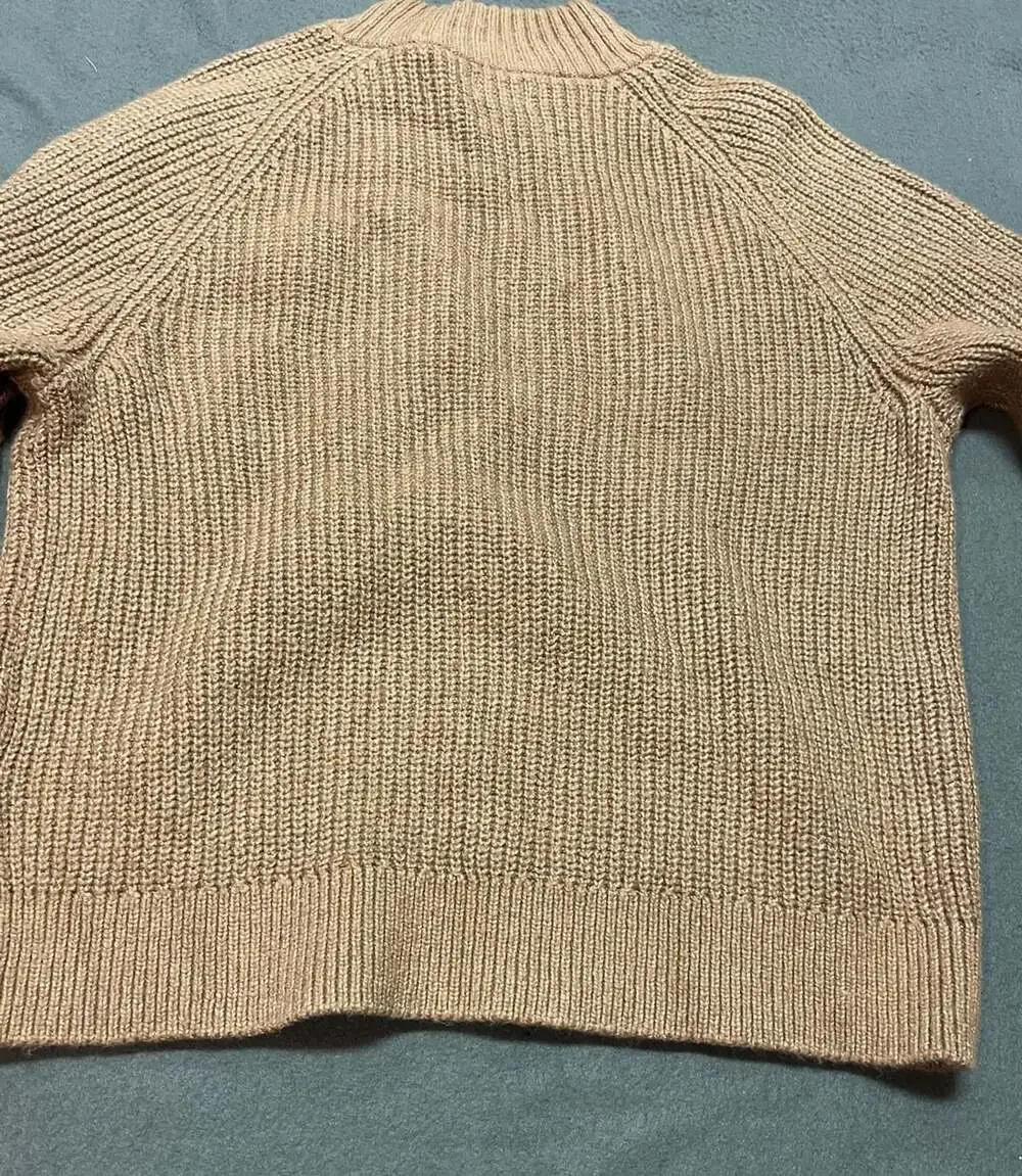 J.Crew Rib-Knit Mockneck Sweater Size M Tan Cotton Blend Button Shoulder